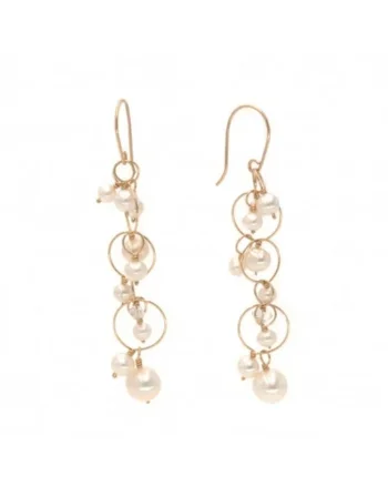 Cercei  Pearls Circus, lungi, cu perle de cultura albe si fir din aur filat de 14k/20