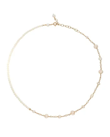 Colier  Pearl Fusion, la baza gatului, reglabil, cu perle de cultura albe si aur filat de 14k/20
