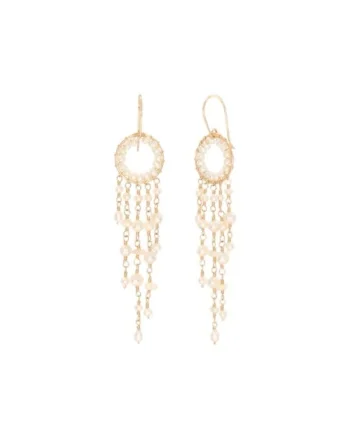 Cercei  Pearls Fall, lungi, cu perle de cultura albe si aur filat de 14k/20