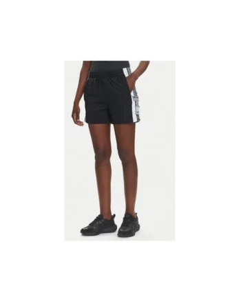 Pantaloni scurti de trening din poliester cu capse laterale si logo