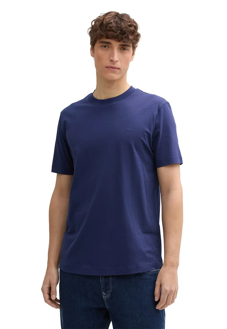 Tricou de bumbac cu decolteu la baza gatului, Albastru indigo