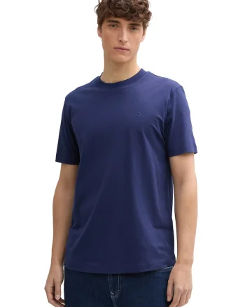 Tricou de bumbac cu decolteu la baza gatului, Albastru indigo