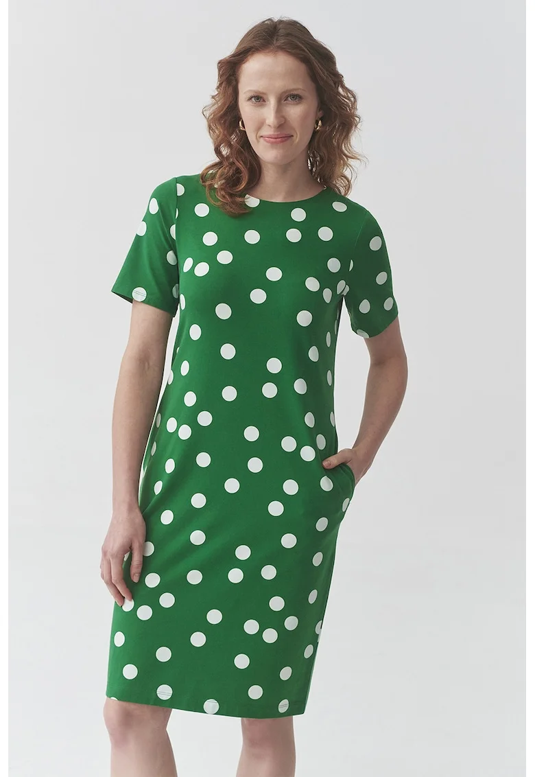 Rochie dreapta cu buzunare laterale, Verde/Alb optic
