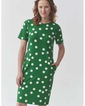 Rochie dreapta cu buzunare laterale, Verde/Alb optic
