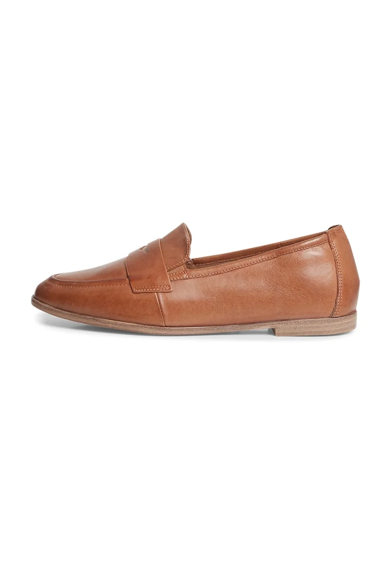 Pantofi loafer de piele varf rotund, Caramel