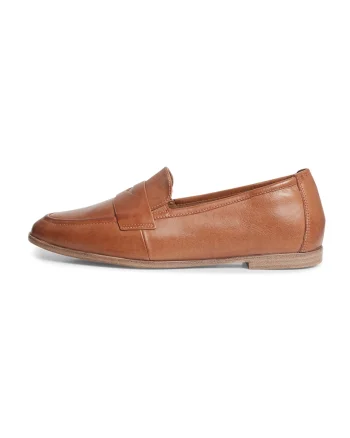 Pantofi loafer de piele varf rotund, Caramel