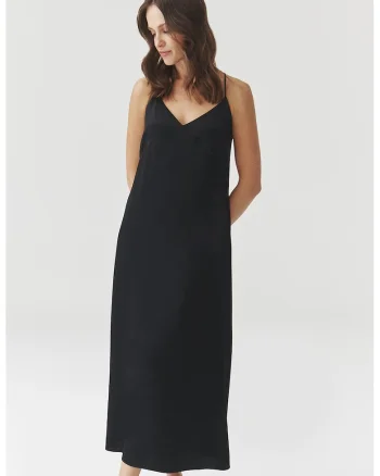 Rochie midi dreapta cu bretele inguste, Negru