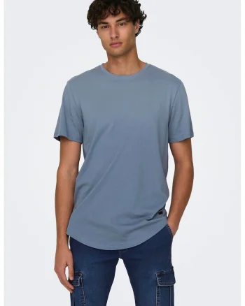 Tricou de bumbac cu decolteu la baza gatului, Albastru prafuit