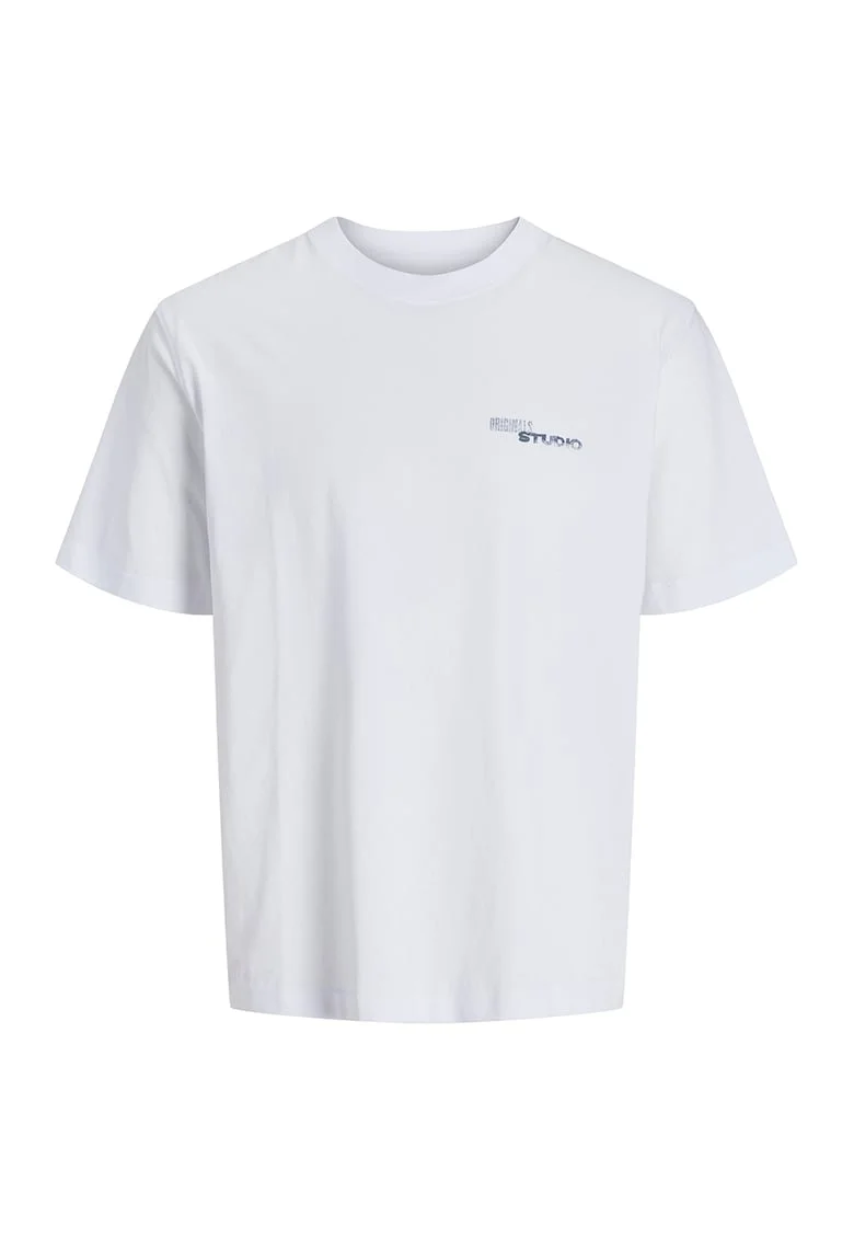 Tricou cu imprimeu si decolteu la baza gatului, Albastru royal/Alb optic