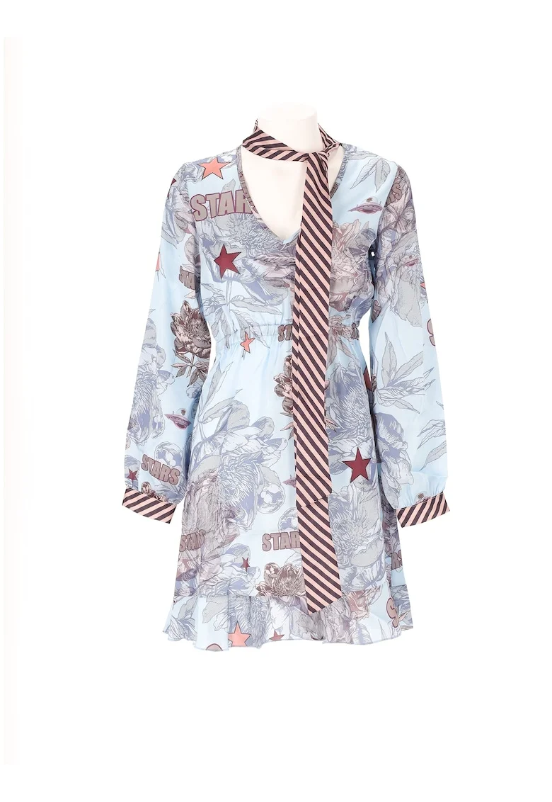 Rochie cu model si terminatie cu volan, Albastru glaciar