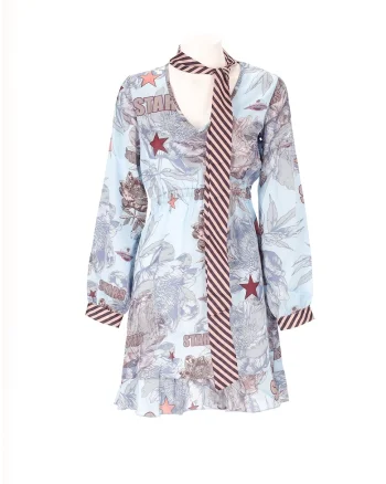 Rochie cu model si terminatie cu volan, Albastru glaciar