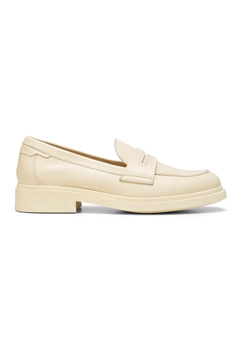 Pantofi loafer de piele cu varf rotund, Crem
