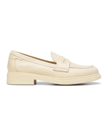 Pantofi loafer de piele cu varf rotund, Crem