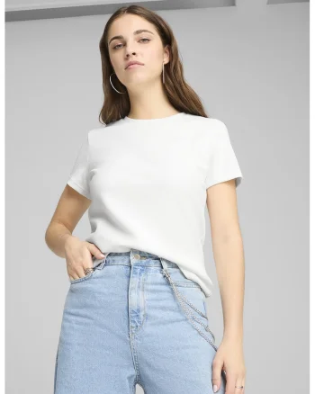 Tricou din amestec de bumbac cu decolteu la baza gatului, Alb
