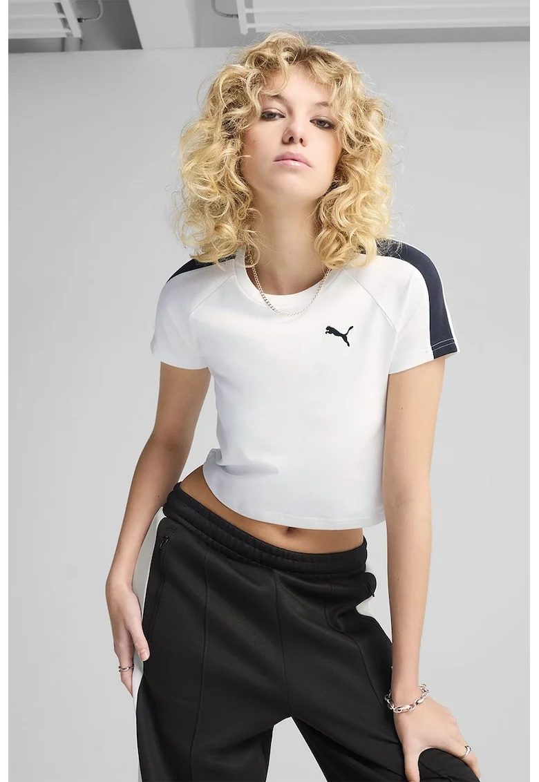 Tricou crop din bumbac cu logo, Negru/Alb optic
