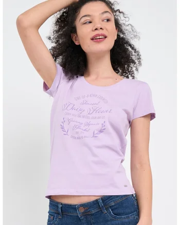 Tricou cu imprimeu text, Lila