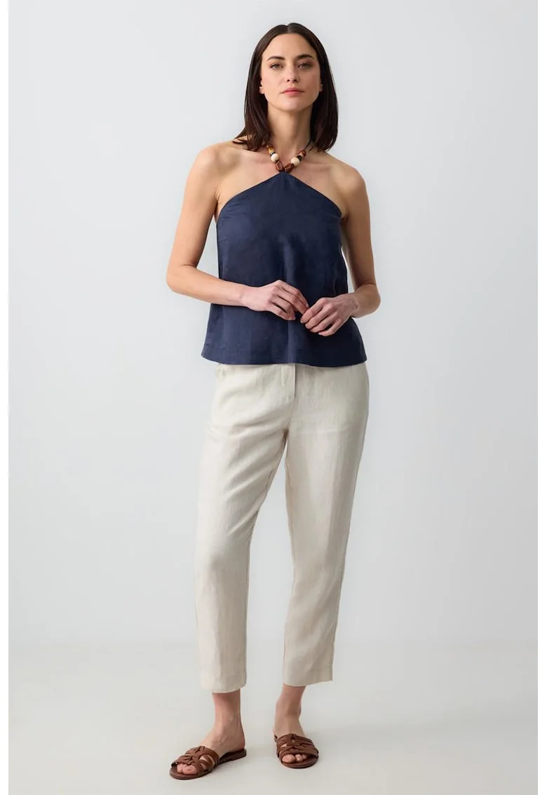 Pantaloni crop de in, Alb murdar