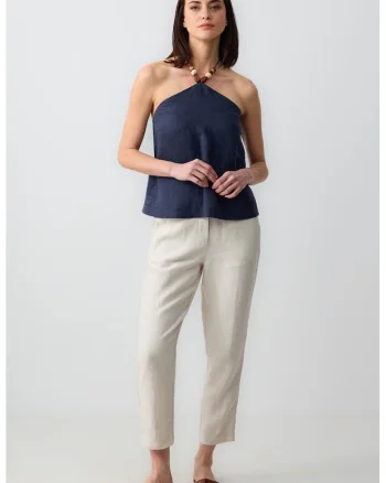 Pantaloni crop de in, Alb murdar
