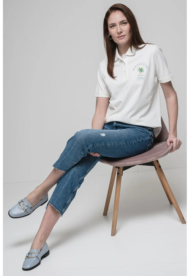 Tricou polo cu logo brodat, Alb