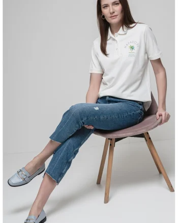 Tricou polo cu logo brodat, Alb
