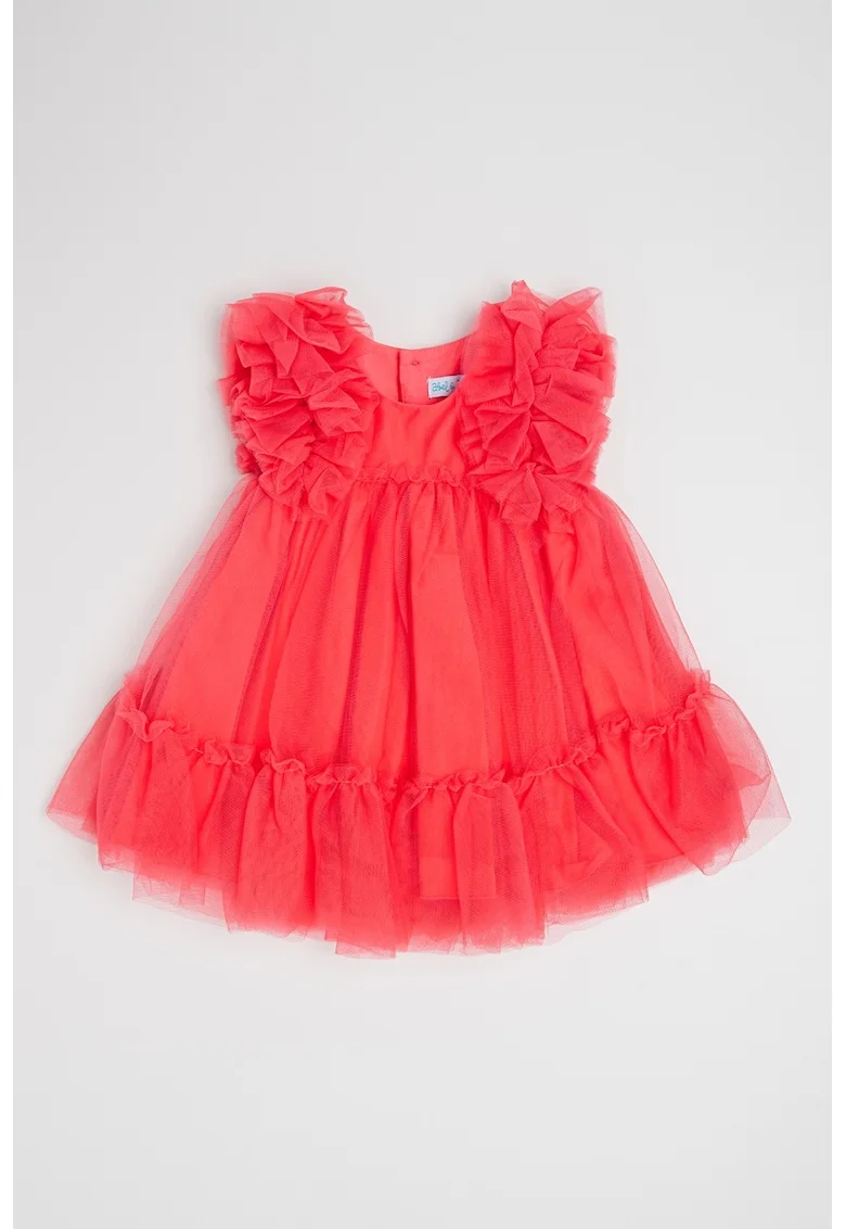 Rochie cu croiala in A si model floral, Fucsia