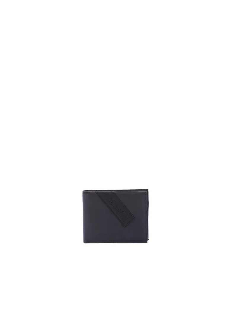 Portofel din piele cu logo, Negru