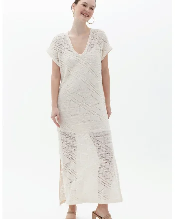 Rochie maxi cu slituri laterale, Alb fildes