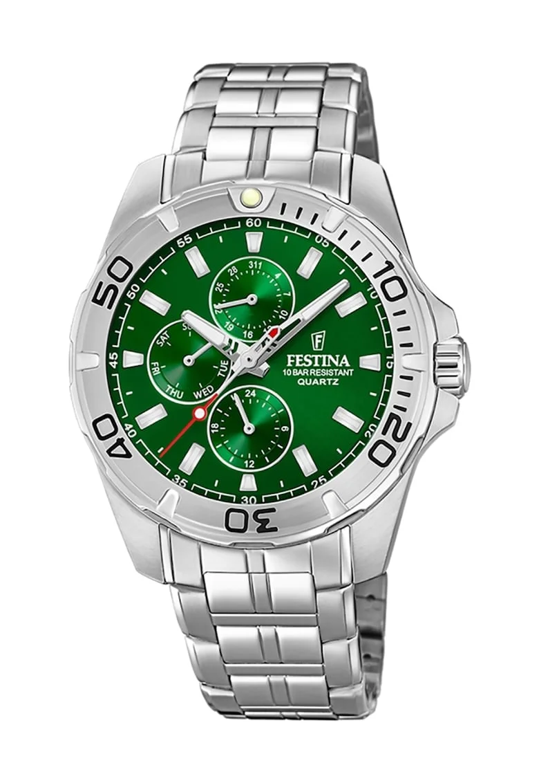 Ceas quartz cu logo, Argintiu/Verde marin