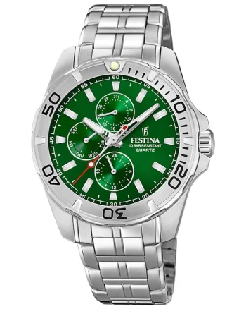 Ceas quartz cu logo, Argintiu/Verde marin