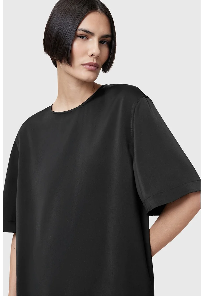 Tricou relaxed fit satinat Amelie, Negru