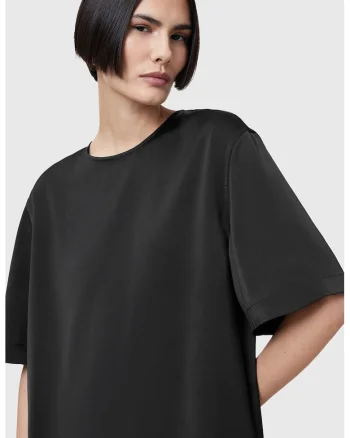 Tricou relaxed fit satinat Amelie, Negru