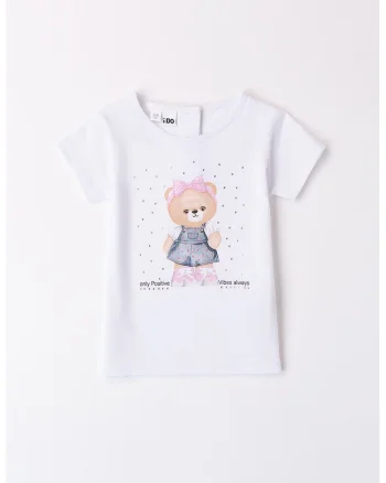 Tricou cu imprimeu cu ursulet, Albastru prafuit/Alb optic/Bej deschis