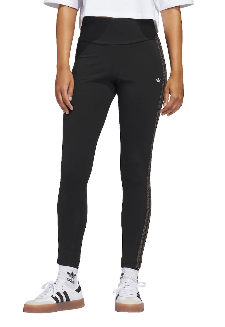 Colanti cu detalii animal print si talie inalta, Maro inchis/Negru