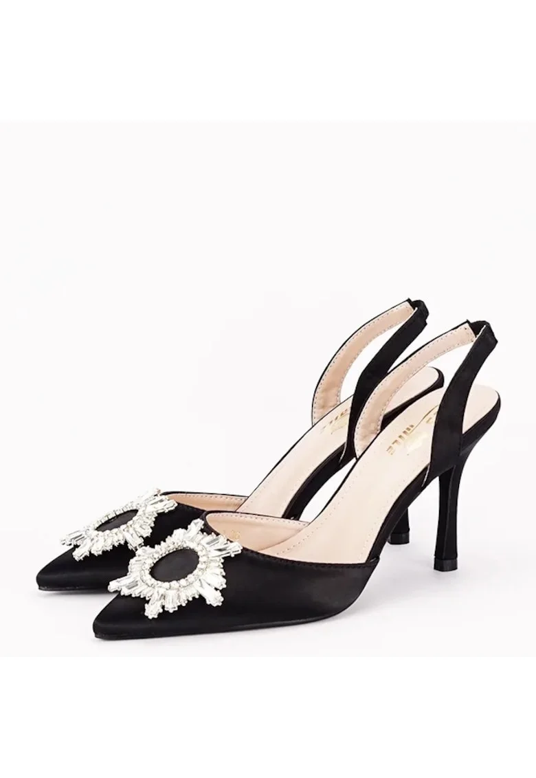 Pantofi negri eleganti cu brosa YES-92991-1 04 16186, Negru