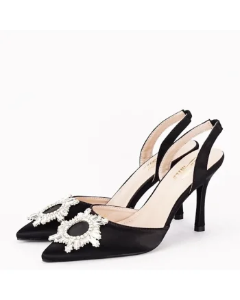 Pantofi negri eleganti cu brosa YES-92991-1 04 16186, Negru