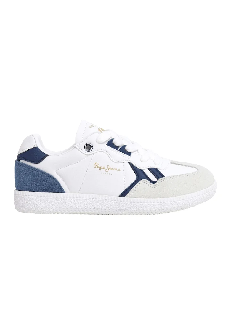 Pantofi sport cu insertii de piele intoarsa, Alb/Bleumarin