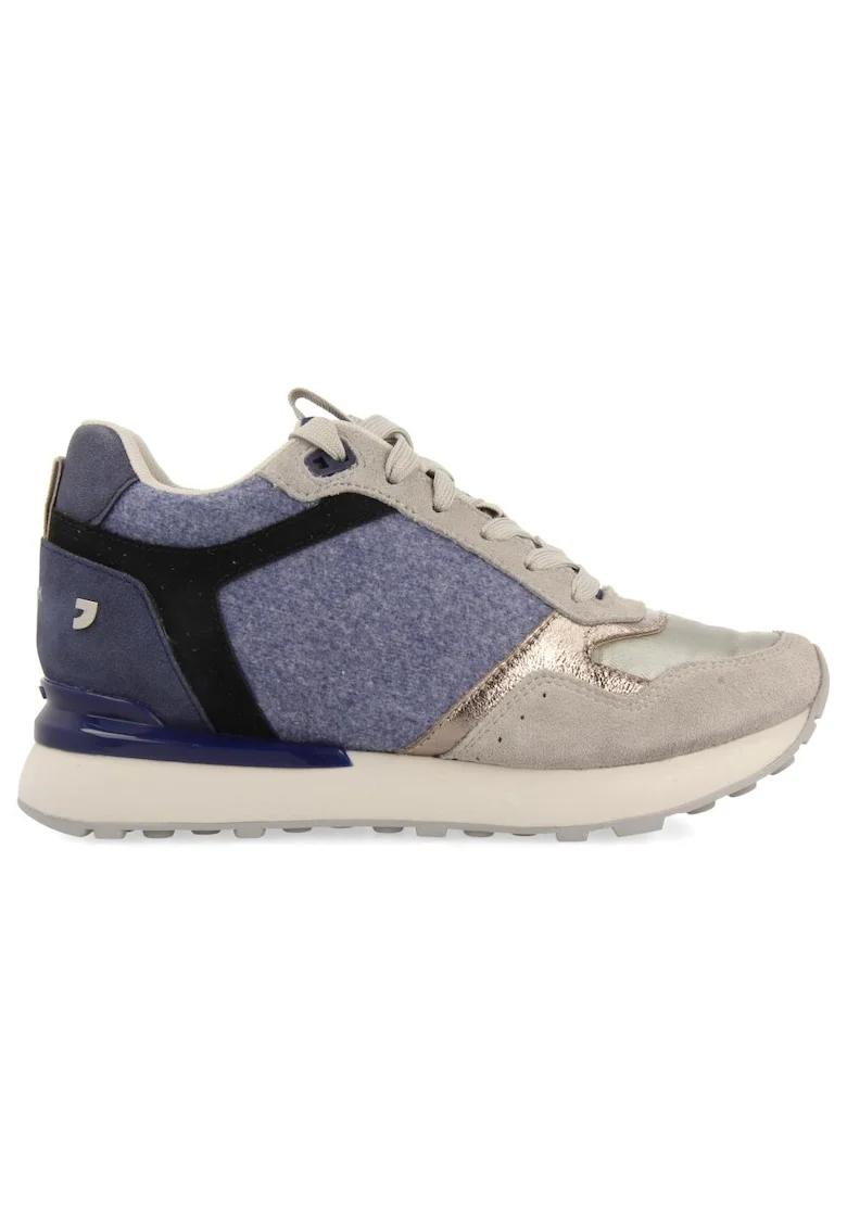 Pantofi sport cu insertii de piele intoarsa, Albastru prafuit/Bej deschis