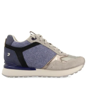 Pantofi sport cu insertii de piele intoarsa, Albastru prafuit/Bej deschis