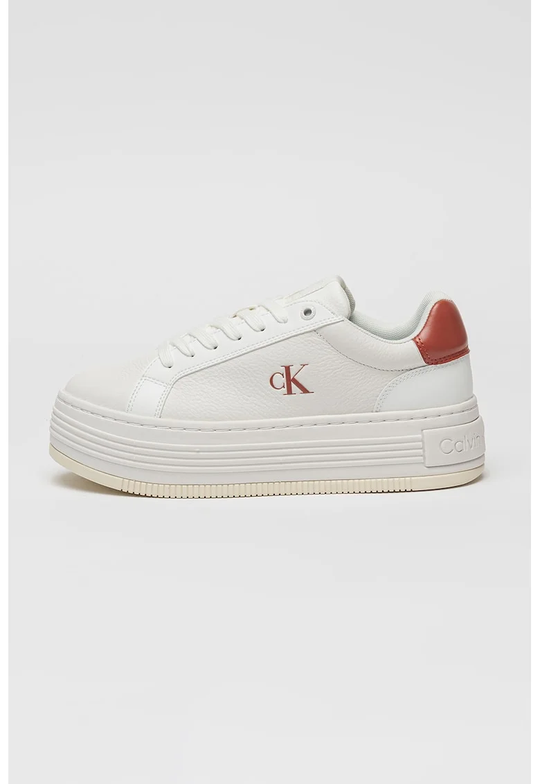 Pantofi sport cu talpa flatform si sireturi, Rosu stins/Alb murdar