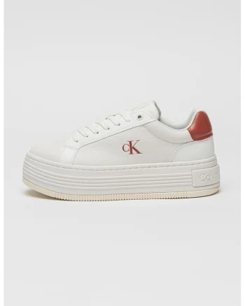 Pantofi sport cu talpa flatform si sireturi, Rosu stins/Alb murdar