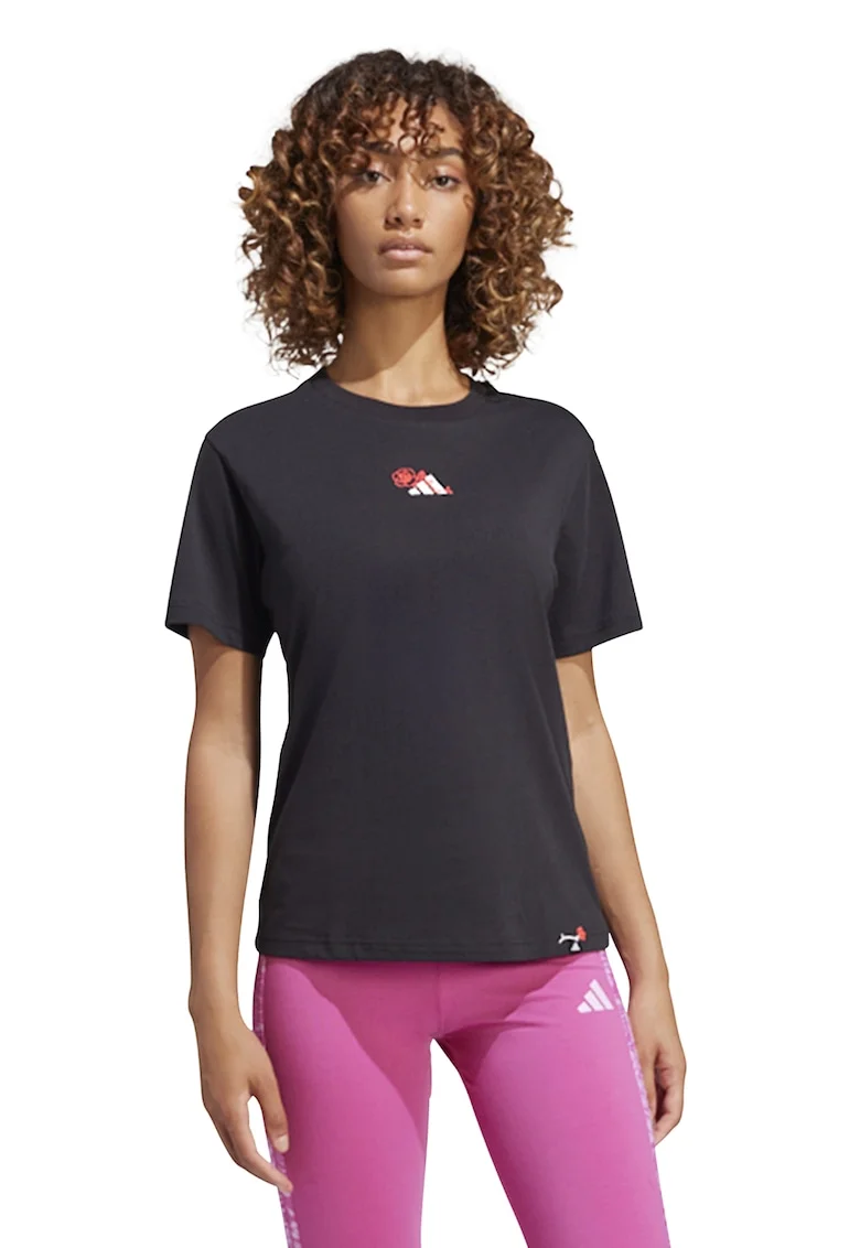 Tricou din bumbac cu decolteu rotund si detaliu logo, Negru