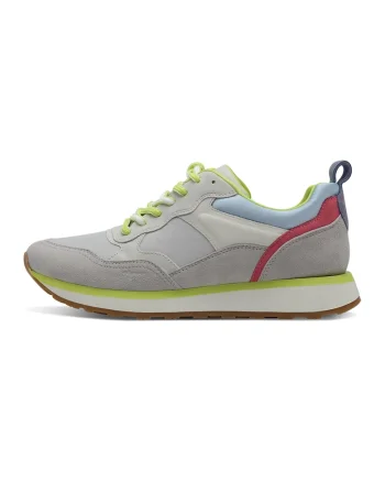 Pantofi sport low-cut cu garnituri de piele si material sintetic, Gri/Roz/Albastru