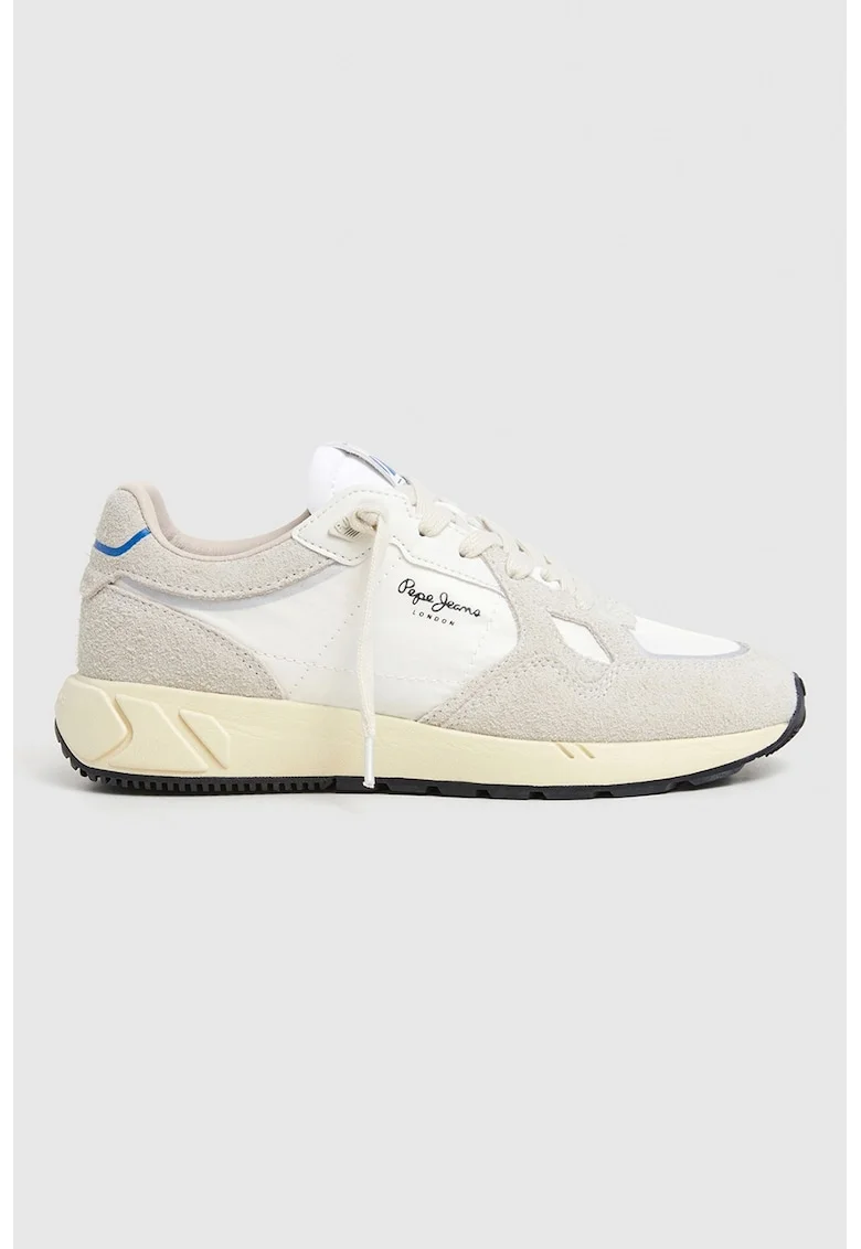 Pantofi sport low-cut cu garnituri din material sintetic, Alb/Gri deschis