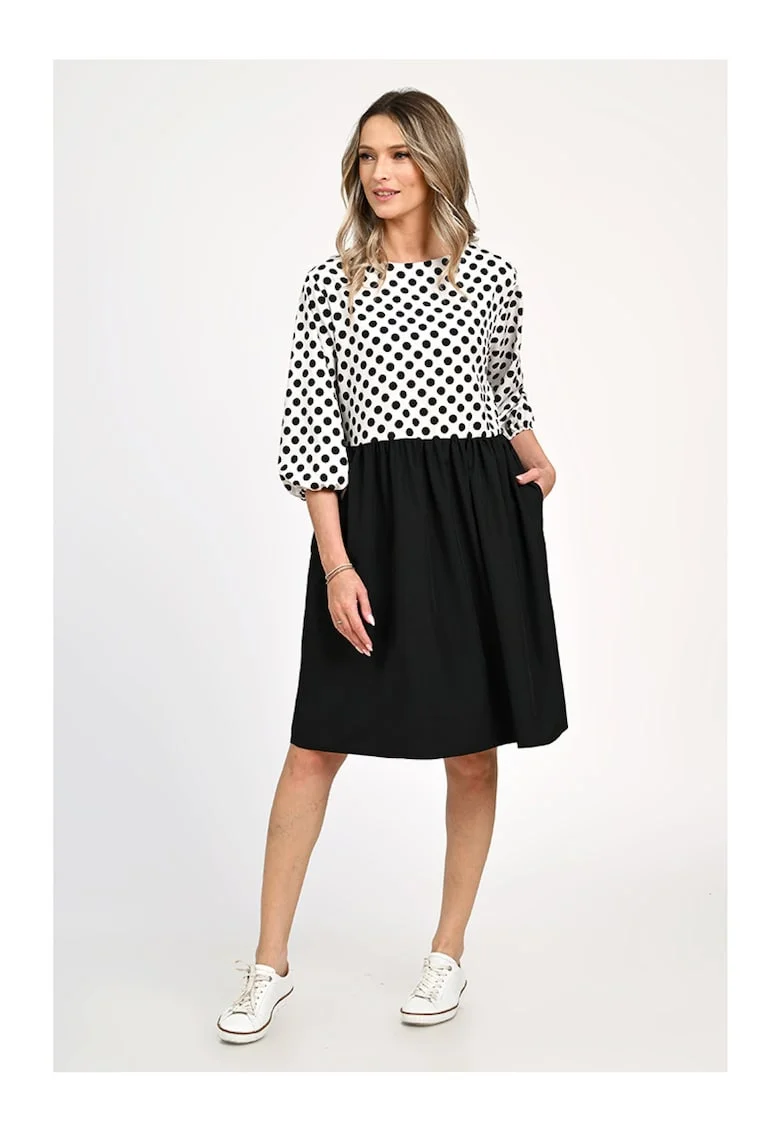 Rochie Medie Dama, Casual, cu Buline alb/negru 309