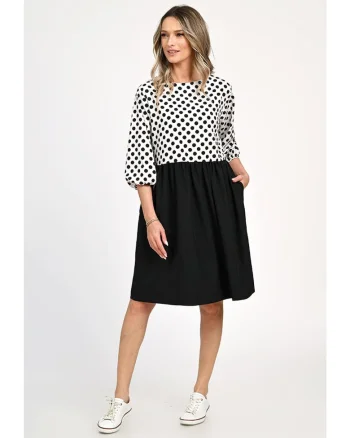 Rochie Medie Dama, Casual, cu Buline alb/negru 309