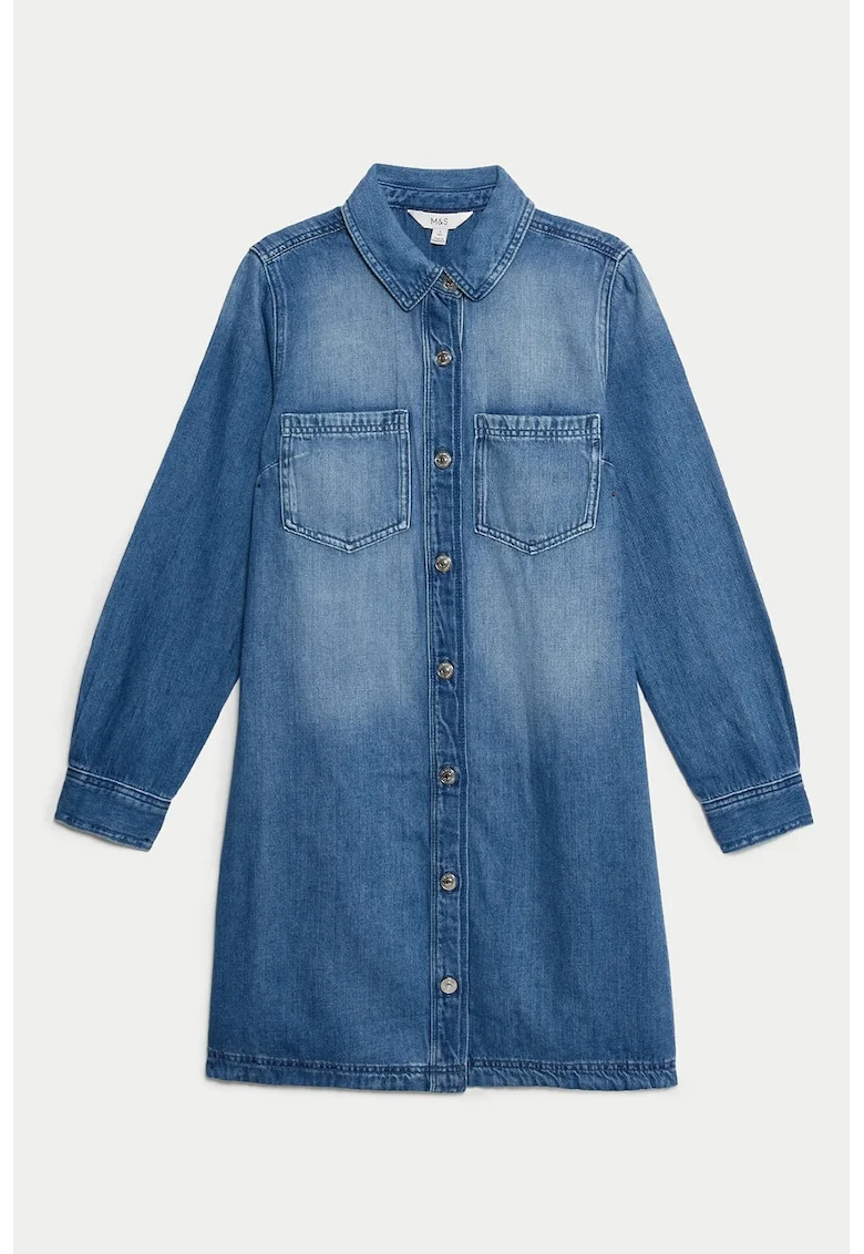 Rochie scurta din denim, Albastru inchis/Alb murdar