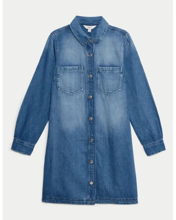 Rochie scurta din denim, Albastru inchis/Alb murdar