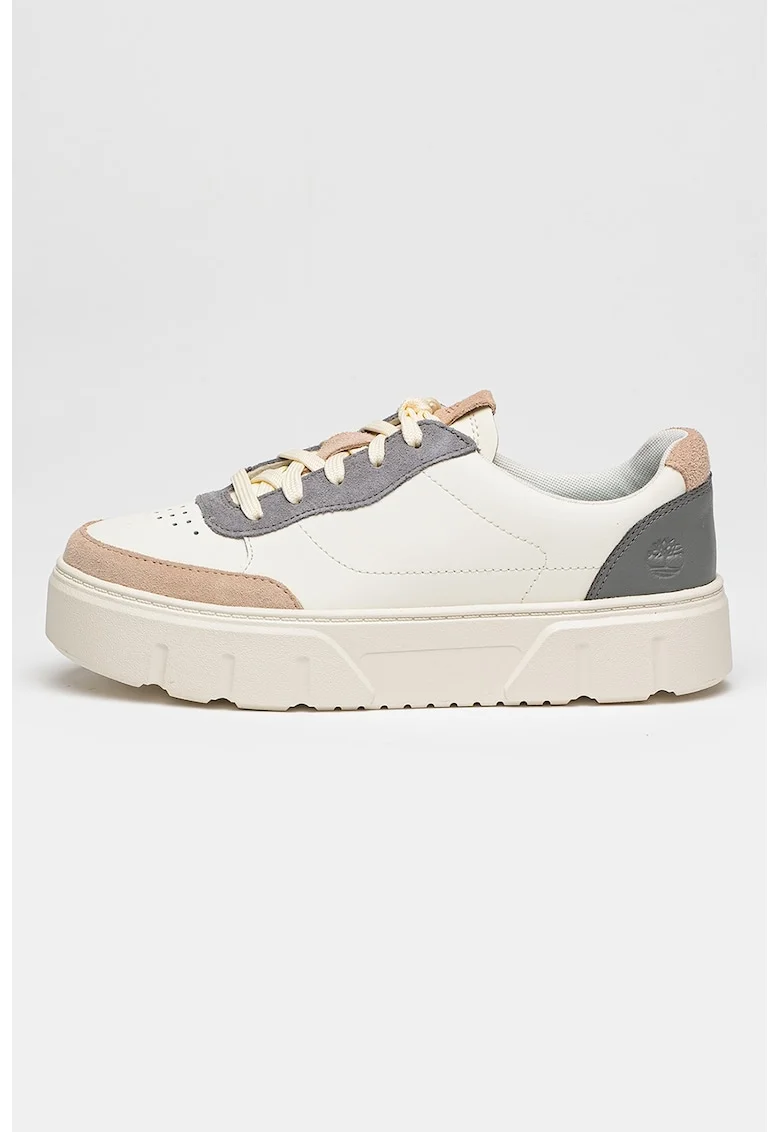 Pantofi sport de piele cu insertii de piele intoarsa Laurel Court, Alb optic/Gri inchis