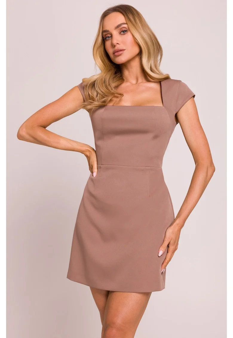 Rochie mini cu decolteu adanc,  Bej, Bej