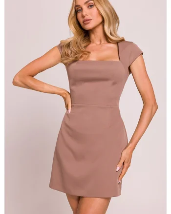 Rochie mini cu decolteu adanc,  Bej, Bej